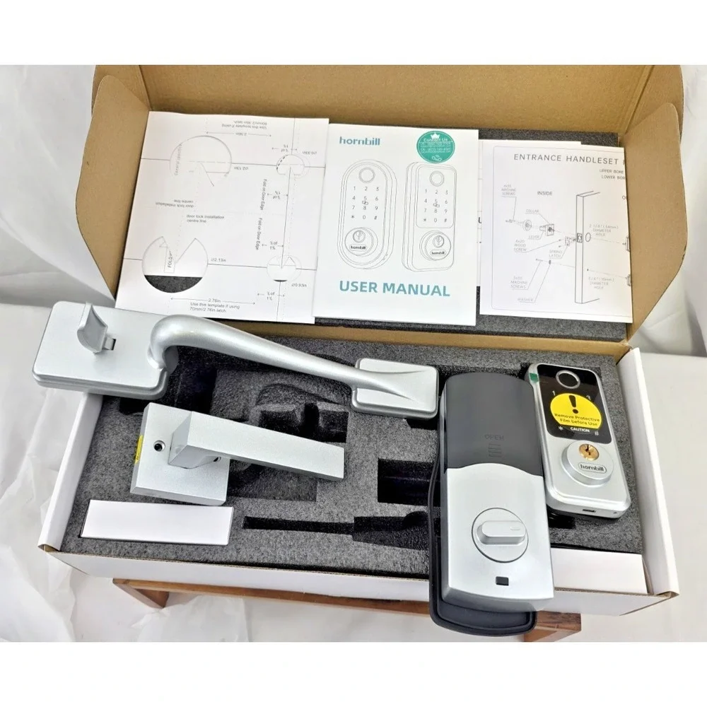 Hornbill WiFi Smart Door Lock Set Keyless Entry Fingerprint Deadbolt Handle Silv